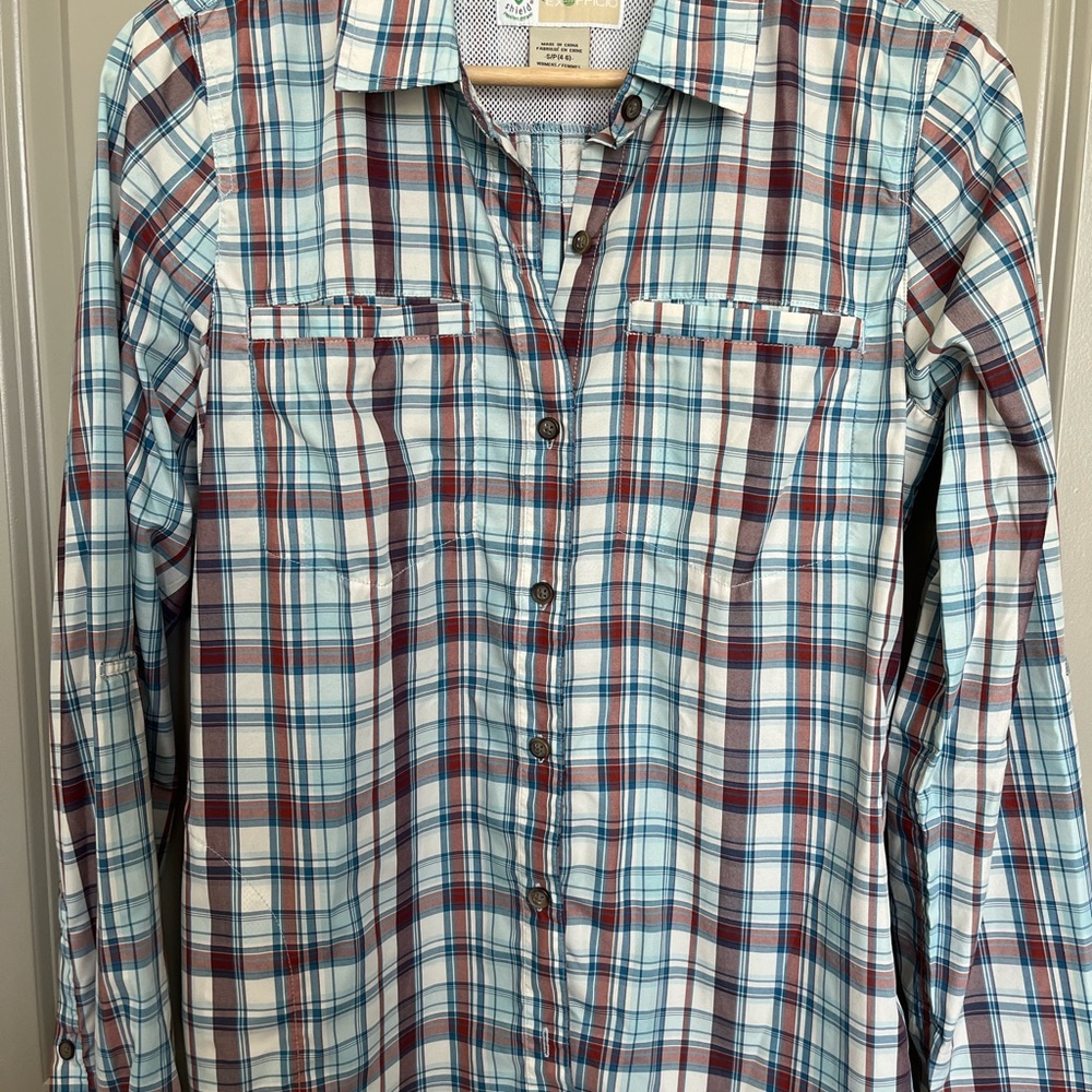 Exofficio Women’s BugsAway button up long sleeve shirt.